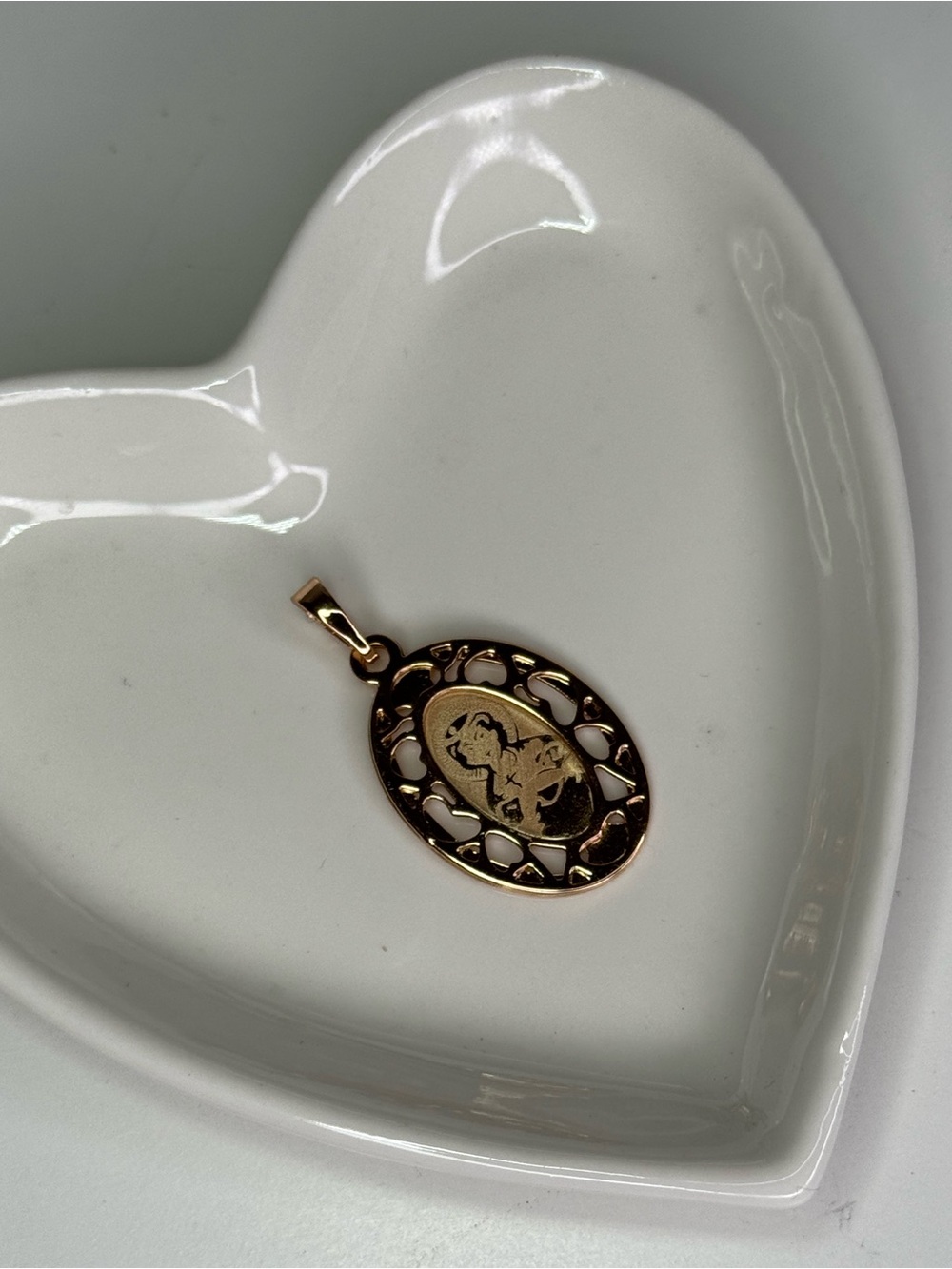 Gold-Tone Oval Saint Pendant Necklace